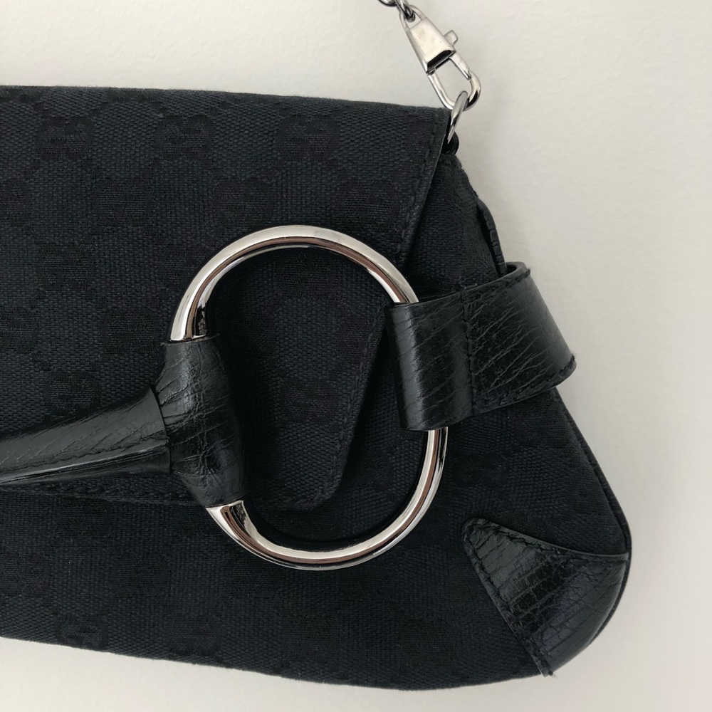 Gucci Black Monogram Horse Bit Silver Chain Purse - Picture 7 of 8